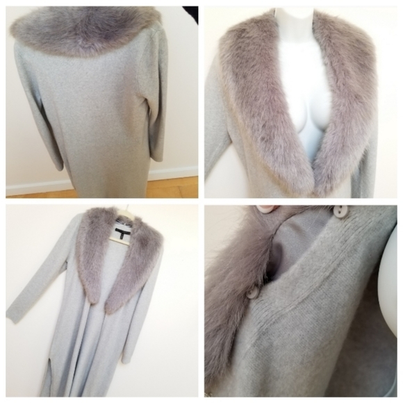 WHBM - Soft Duster With Removable Faux-Fur Collar - size SMALL, gray col… - Picture 4 of 5